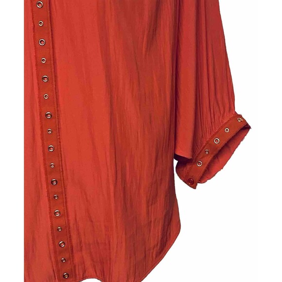 Chico's Women's Orange Batwing Sleeve Flowy Popover Top Size 1 (M) Gold Eyelet - Picture 3 of 9